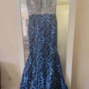 Monsio Couture Liberian Beaded Mermaid Gown Blue African Print Gown